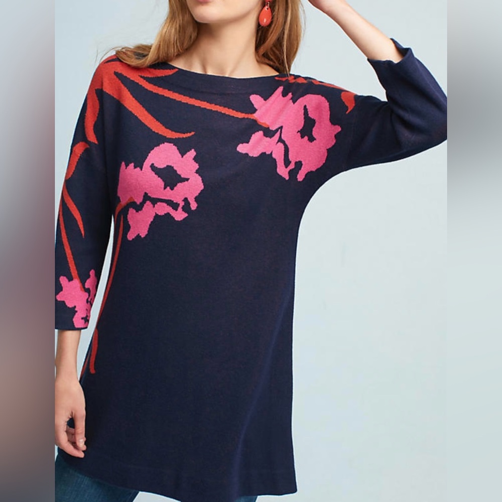 Anthropologie Field Flower Megara Navy Blue
Tunic Sweater Women's Size Medium